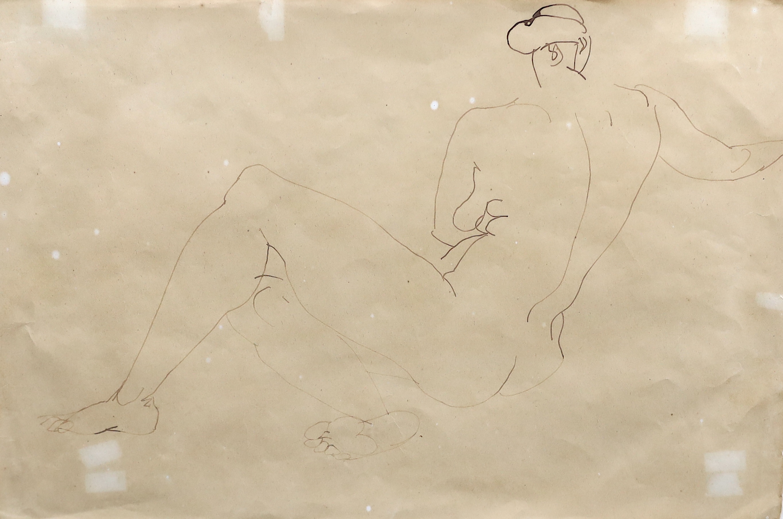 Henri Gaudier-Brzeska (French, 1891-1915), pen and ink on paper, Reclining nude, 26 x 38cm. Provenance: Colnaghi, thence private collection East Sussex. Condition - poor to fair.